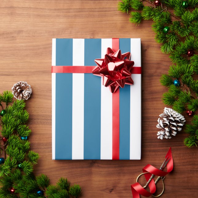 Teal Blue & White Vertical Stripe Wrapping Paper (Holiday Gift)
