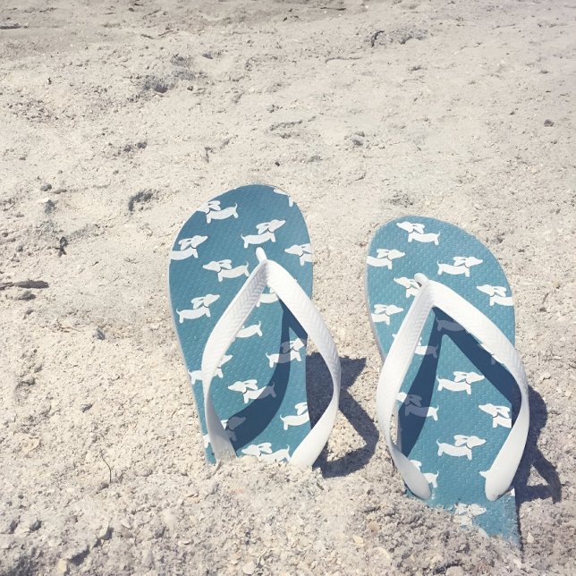 Teal Blue Wiener Dog Flip Flop Shoes (Blue dachshund dog flip flips shoes for wiener dog mamas)