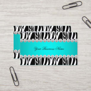 Teal Blue Wild Zebra Black Diamond Look Image Business Card