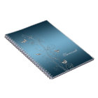Teal Blue With Silver Floral Butterflies Notebooks
