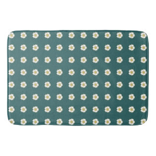 teal blue yellow and white Buttercup Flowers Bath Mat