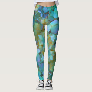 Teal blue yellow pink hydrangeas flowers floral leggings