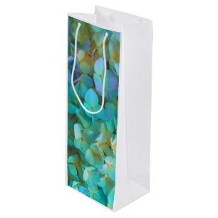 Teal blue yellow pink hydrangeas flowers floral wine gift bag