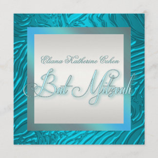 Teal Blue Zebra Bat Mitzvah Invitations