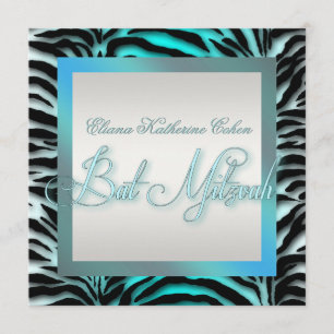 Teal Blue Zebra Bat Mitzvah Invitations