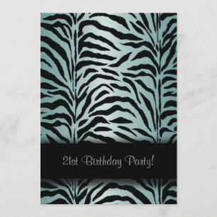 Teal Blue Zebra Birthday Party Invitation