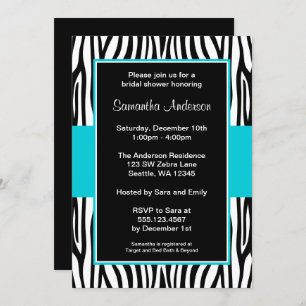 Teal Blue Zebra Bridal Shower Invitation