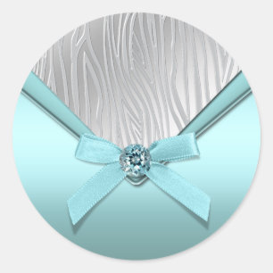 Teal Blue Zebra Party Favour Stickers