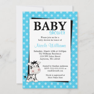 Teal Blue Zebra Polka Dot Baby Shower Invitations