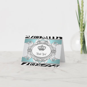 Teal Blue Zebra Princess Thank You Card