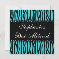 Teal Blue Zebra Printed Diamonds Bat Mitzvah