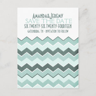Teal Blue Zig Zag Save The Date Announcement Postcard