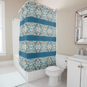 Teal Blues and White Daisy Pattern Shower Curtain