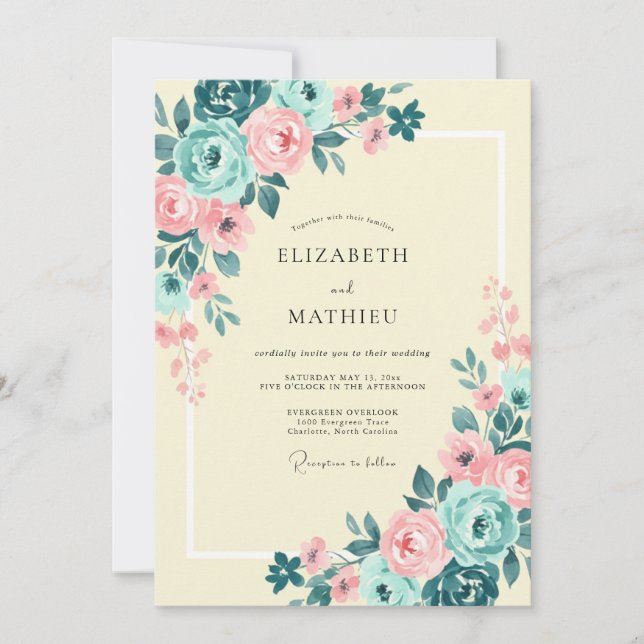 Teal Blush Enchanting Spring Wedding Invitation (Front)