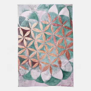 Teal Blush Pink Pastel Abstract Watercolor Pattern Tea Towel