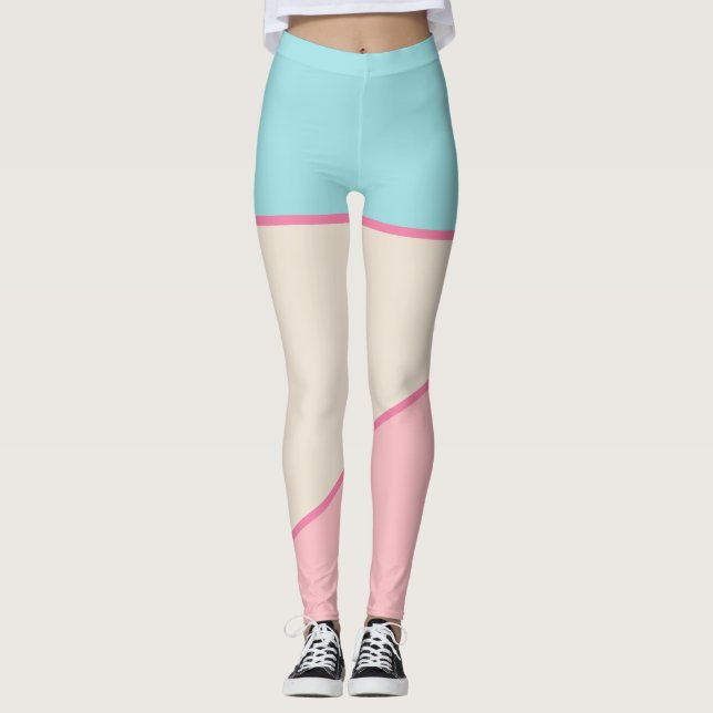 Teal Blush pink yellow pastel colour block Leggings (Front)