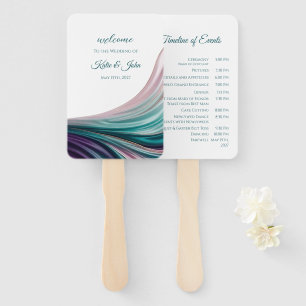 Teal & Blush Silk Wedding Program Fan