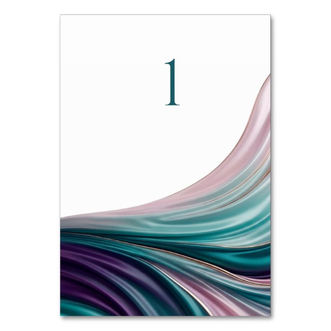 Teal & Blush Silk Wedding Table Numbers (Front)