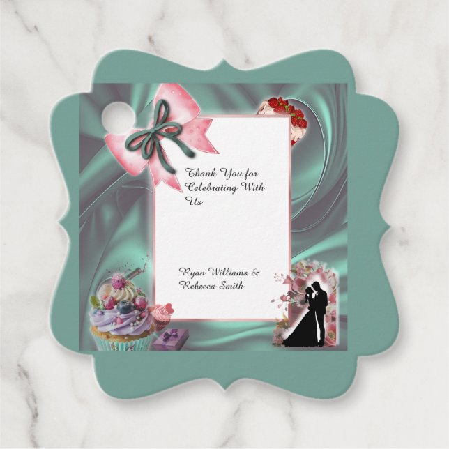 Teal & Blush Wedding Favor Tag (Front)