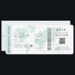 Teal Boarding Pass Destination wedding QR code  Invitation<br><div class="desc">Teal Beach Boarding pass wedding ticket invitation featuring a destination world map,  Wedding Pass,  Destination Wedding,  Passport with QR code Rsvp card.</div>