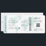 Teal Boarding Pass Destination wedding QR code  Invitation<br><div class="desc">Teal Beach Boarding pass wedding ticket invitation featuring a destination world map,  Wedding Pass,  Destination Wedding,  Passport with QR code Rsvp card.</div>