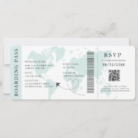 Teal Boarding Pass Destination wedding QR code 
