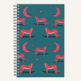 Teal Boho Cheetah and Pink Moon Notebook
