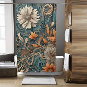 Teal Boho Flower Shower Curtain