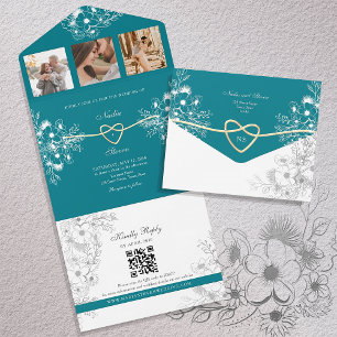 Teal Boho Spring Wedding All In One Invitation