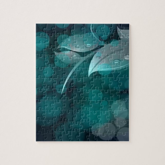 Teal Bokeh Leaves Jigsaw Puzzle (Vertical)