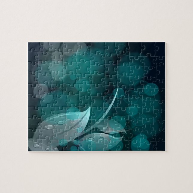 Teal Bokeh Leaves Jigsaw Puzzle (Horizontal)