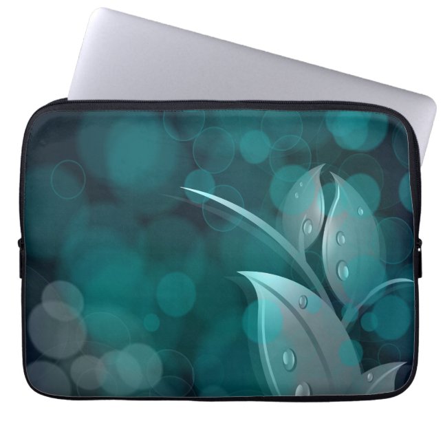 Teal Bokeh Leaves Laptop Sleeve (Front)