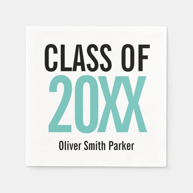 Teal Bold  Modern Graduation CLASS OF Napkin (Front)