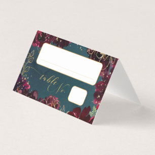 Teal Bordeaux Jewel Tone Wedding Place Card 2