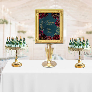 Teal Bordeaux Jewel Tone Wedding Signs Matte