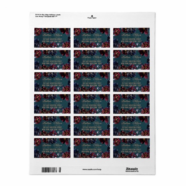 Teal Bordeaux Sapphire Jewel Tone Rose Return  Label (Full Sheet)