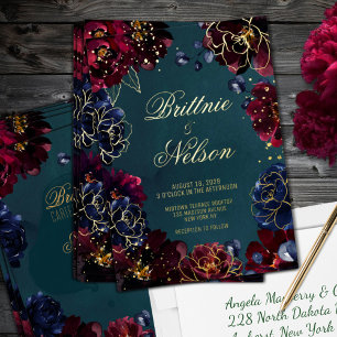 Teal Bordeaux Sapphire Jewel Tone Wedding Gold