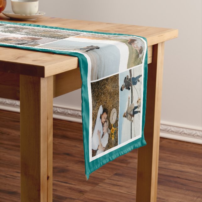 Teal Border 16 Photos Make Your Own Collage Short Table Runner (In Situ)