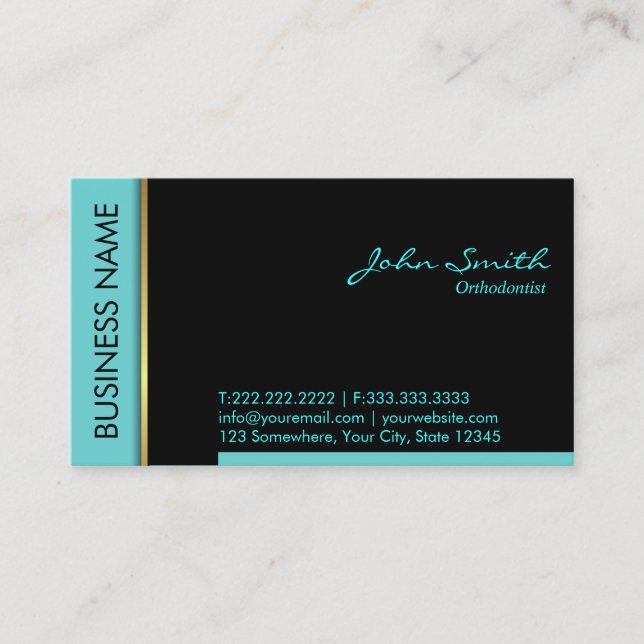 Teal Border Orthodontist Business Card (Front)