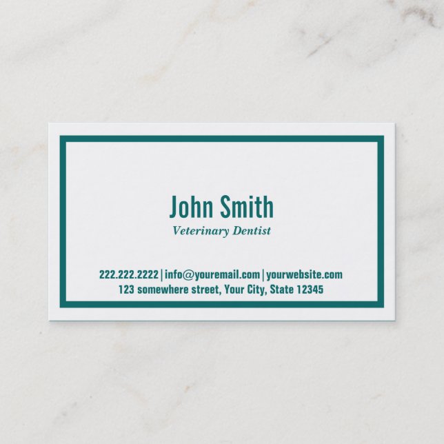 Teal Border Veterinary Dentist Business Card (Front)