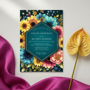 Teal Botanical Bloom Wedding Invitation