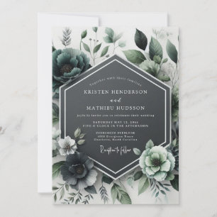 Teal Botanical Bloom Wedding Invitation
