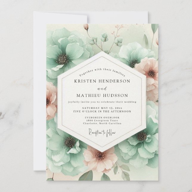 Teal Botanical Dream Wedding Invitation (Front)
