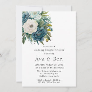Teal Botanical Floral Peony Wedding Couples Shower Invitation