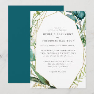 Teal Botanical Modern Elegant Wedding Invitation