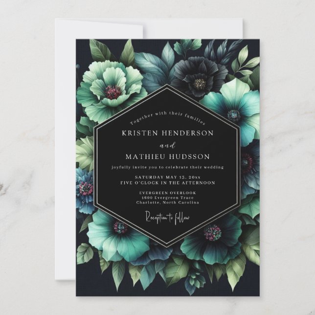Teal Botanical Nocturne Wedding Invitation (Front)