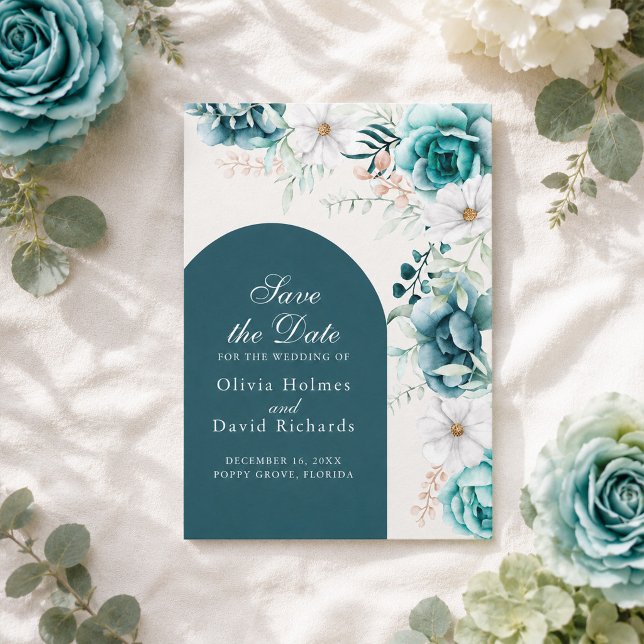 Teal Botanical Save the Date | Boho Style (Teal Botanical Save the Date | Boho Style)