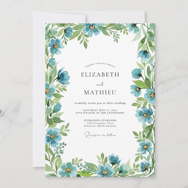 Teal Botanical Spring Wedding Invitation (Front)