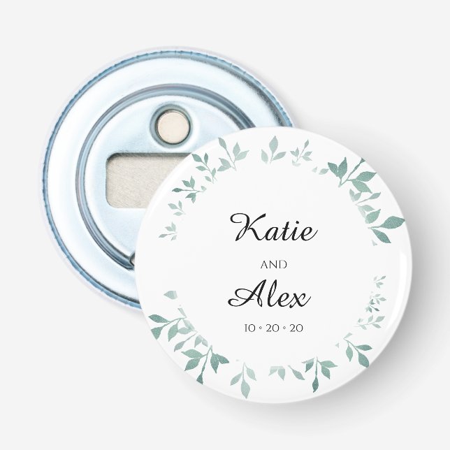 Teal Botanical Textured Effect Wedding Favour Bottle Opener (Front)