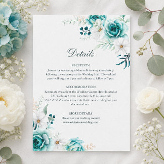 Teal Botanical Wedding Details Card